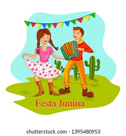 Vector design of people of Brazil celebrating Festa Junina annual Brazilian festival