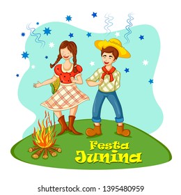 Vector design of people of Brazil celebrating Festa Junina annual Brazilian festival