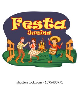 Vector design of people of Brazil celebrating Festa Junina annual Brazilian festival