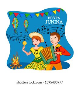 Vector design of people of Brazil celebrating Festa Junina annual Brazilian festival