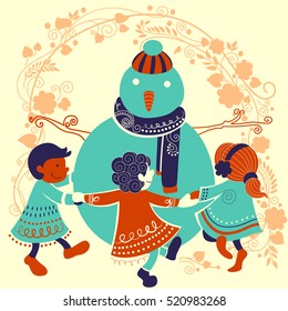 Vector design of people celebrating festival Merry Christmas holiday background