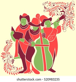 Vector design of people celebrating and singing carol for festival Merry Christmas holiday background