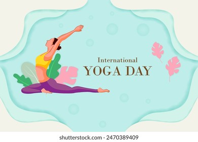 Vector design of people doing Yoga asana for International Yoga Day celebrated on 21st June
