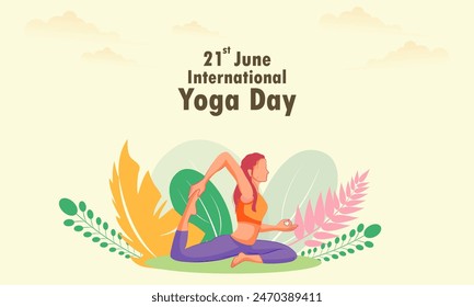 Vector design of people doing Yoga asana for International Yoga Day celebrated on 21st June