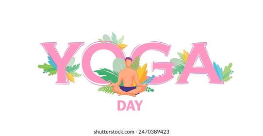 Vector design of people doing Yoga asana for International Yoga Day celebrated on 21st June