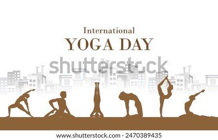 Vector design of people doing Yoga asana for International Yoga Day celebrated on 21st June