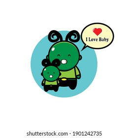 Vector design of people having green skin with their little ones
