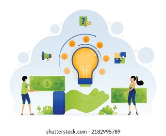 Vector Design Of People Holding Money In Hopes Of Growing With Idea Of Investment And Entrepreneurship. Illustration Can Be For Landing Page Website Web Poster Banner Flyer Mobile Apps Social Media Ad