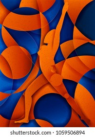 Vector design of people practicing Yoga on abstract cubism backhround