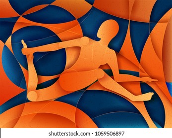 Vector design of people practicing Yoga on abstract cubism backhround