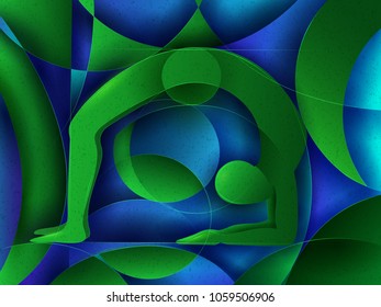 Vector design of people practicing Yoga on abstract cubism backhround