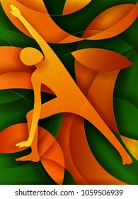 Vector design of people practicing Yoga on abstract cubism backhround