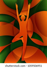 Vector design of people practicing Yoga on abstract cubism backhround