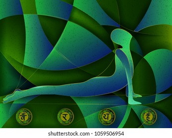 Vector design of people practicing Yoga on abstract cubism backhround