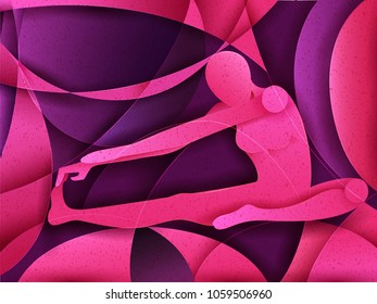 Vector design of people practicing Yoga on abstract cubism backhround