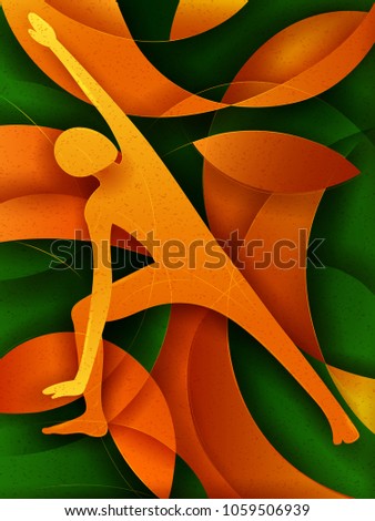 Vector design of people practicing Yoga on abstract cubism backhround