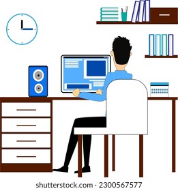 vector design of people working in office. learning in the room and there are electronic equipment.