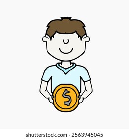 vector design of person holding a coin front view on a white background