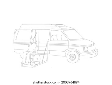 Vector design of a person in a wheelchair getting out of a car
