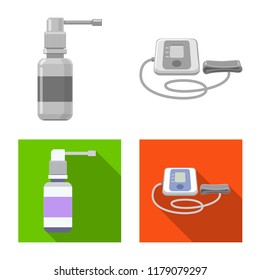 Vector design of pharmacy and hospital icon. Collection of pharmacy and business stock symbol for web. Blood pressure cuff and machine.