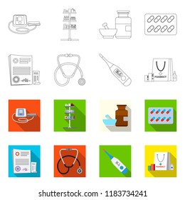 Vector design of pharmacy and hospital icon. Collection of pharmacy and business vector icon for stock.