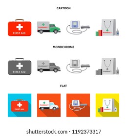 Vector design of pharmacy and hospital icon. Set of pharmacy and business stock symbol for web.