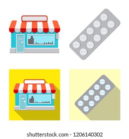 Vector design of pharmacy and hospital icon. Set of pharmacy and business stock symbol for web.