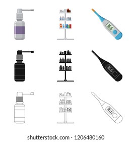 Vector design of pharmacy and hospital icon. Collection of pharmacy and business stock symbol for web.