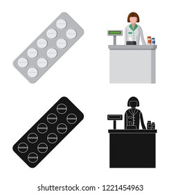 Vector design of pharmacy and hospital icon. Collection of pharmacy and business vector icon for stock.