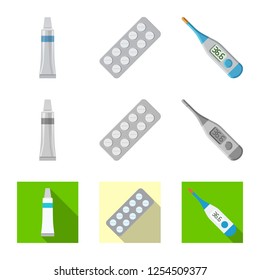 Vector design of pharmacy and hospital icon. Set of pharmacy and business stock symbol for web.