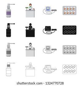 Vector design of pharmacy and hospital icon. Collection of pharmacy and business vector icon for stock.