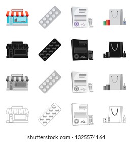 Vector design of pharmacy and hospital icon. Collection of pharmacy and business stock vector illustration.