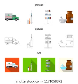 Vector design of pharmacy and hospital logo. Set of pharmacy and business stock symbol for web.