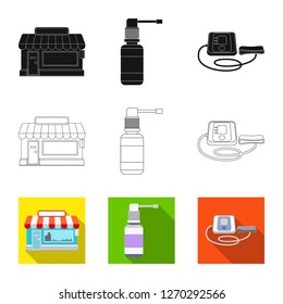Vector design of pharmacy and hospital logo. Set of pharmacy and business vector icon for stock.