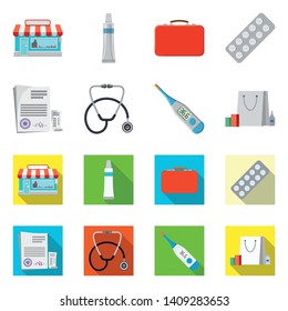 Vector design of pharmacy and hospital logo. Set of pharmacy and business vector icon for stock.