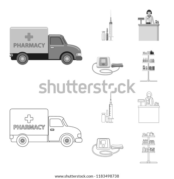 Vector design of pharmacy and\
hospital logo. Set of pharmacy and business stock symbol for\
web.