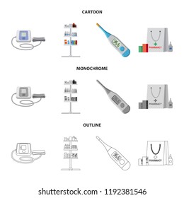 Vector design of pharmacy and hospital sign. Set of pharmacy and business stock vector illustration.