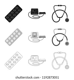 Vector design of pharmacy and hospital sign. Set of pharmacy and business stock symbol for web.