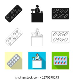 Vector design of pharmacy and hospital sign. Set of pharmacy and business stock vector illustration.