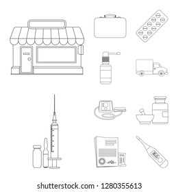 Vector design of pharmacy and hospital sign. Set of pharmacy and business stock vector illustration.