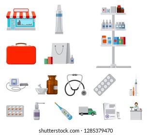 Vector design of pharmacy and hospital sign. Collection of pharmacy and business stock symbol for web.