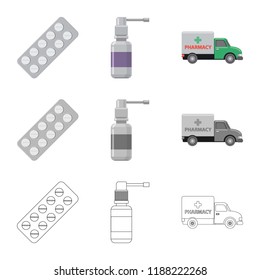 Vector design of pharmacy and hospital symbol. Set of pharmacy and business stock vector illustration.