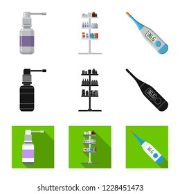 Vector design of pharmacy and hospital symbol. Set of pharmacy and business stock symbol for web.