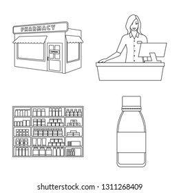 Vector design of pharmacy and pharmaceutical icon. Collection of pharmacy and health vector icon for stock.