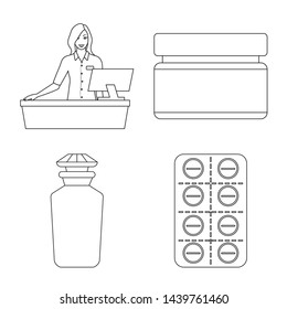 Vector design of pharmacy and pharmaceutical symbol. Set of pharmacy and health stock vector illustration.