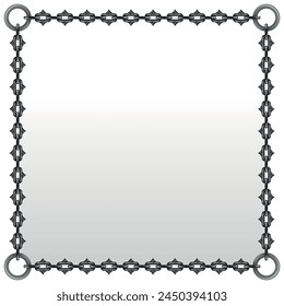 Vector design of photo frame with cutting chains, square shape dungeon style chain