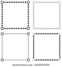 Vector design of photo frame with cutting chains, square shape dungeon style chain