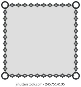 Vector design of photo frame with cutting chains, square shape dungeon style chain