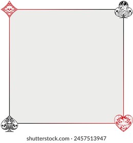 Vector design of photo frame with poker symbols, poker symbols of heart, diamond, clover and ace