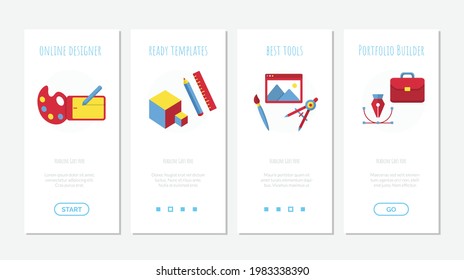 Vector design, photo onboard screen mobile app set